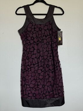 Robbie Bee Plum Midi Dress with Black Floral Overlay